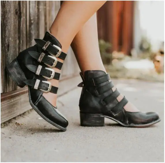 Danielle | Vintage Leather Heels with Buckle